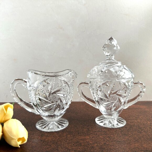 Pinwheel Polish Lead Crystal Sugar & Creamer - Picture 9 of 9